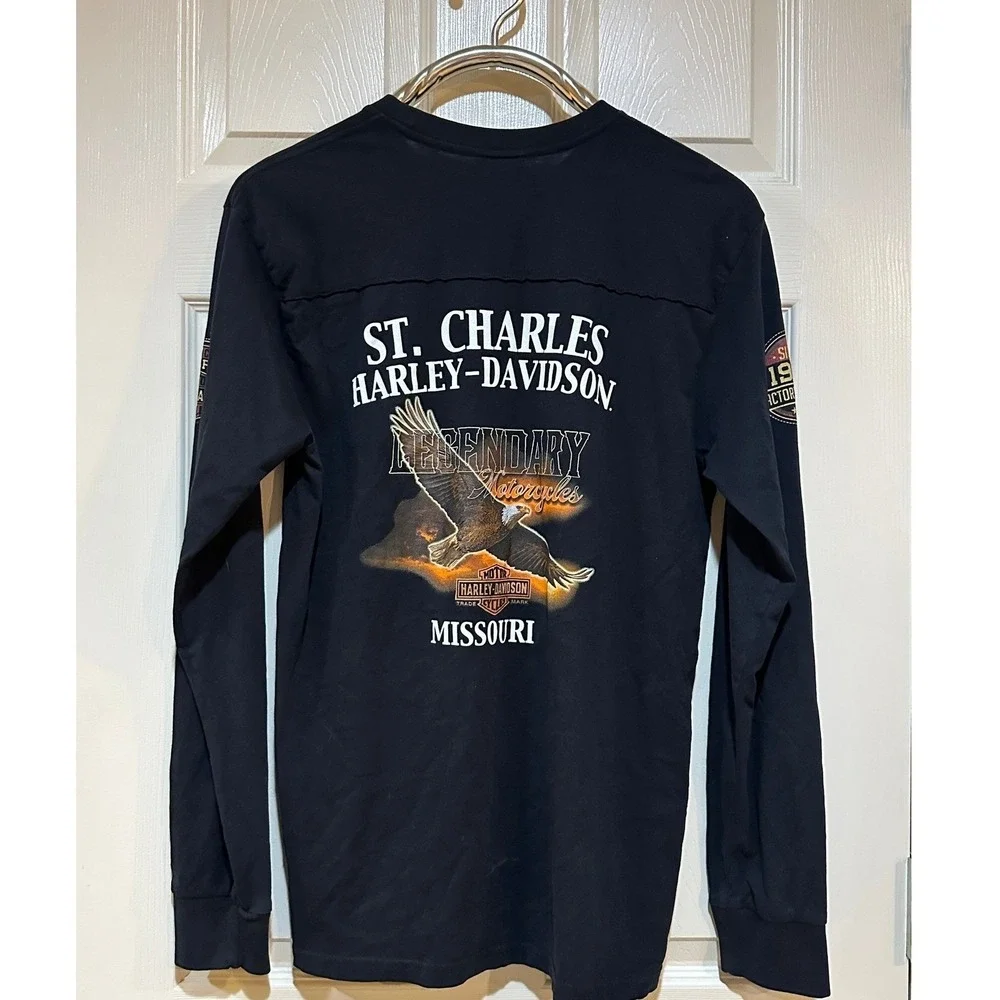 Harley Davidson Long Sleeve Shirt‎ Mens Large St Charles Missouri Eagle Graphic